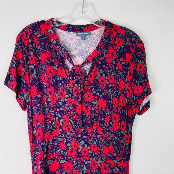 ModCloth red purple floral rockabilly grunge cottagecore midi dress large - Picture 2 of 7